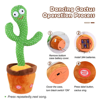 Dancing Cactus Talking Toy  Wriggle Singing Repeats What You Say Soft Plush Speaking Cactus Baby Funny Creative Kids Toys