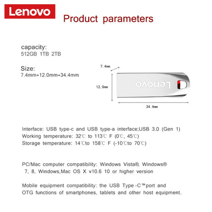 Lenovo Flash Drives 2TB Usb 3.0 High Speed 512GB Metal Real Capacity Memory Stick  Flash Portable Drive Memoria Storage U Disk