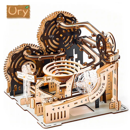 3D Wooden Puzzle Marble Run Set DIY Mechanical Track Electric Manual Model Building Block Kits Assembly Toy Gift for Teens Adult