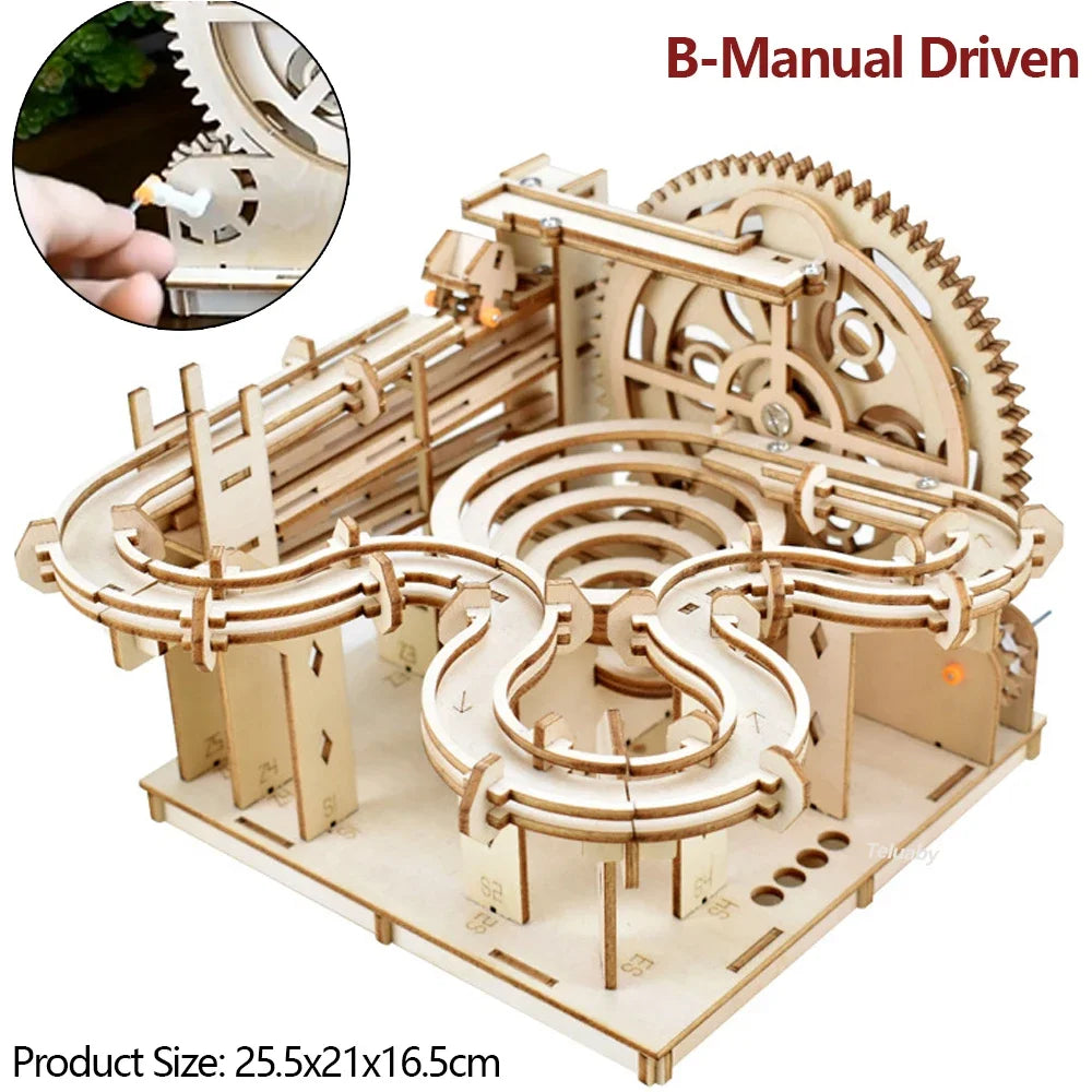 3D Wooden Puzzle Marble Run Set DIY Assemble Mechanical Model Building Kits STEAM Educational Toys for Adult Kids Birthday Gifts