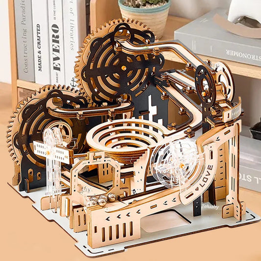 3D Wooden Puzzle Marble Run Set DIY Assemble Mechanical Model Building Kits STEAM Educational Toys for Adult Kids Birthday Gifts